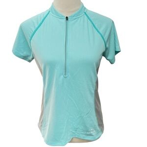 LL Bean Shirt Women’s Small Mint Green Gray 1/4 Zip Cycling Bike Pocket